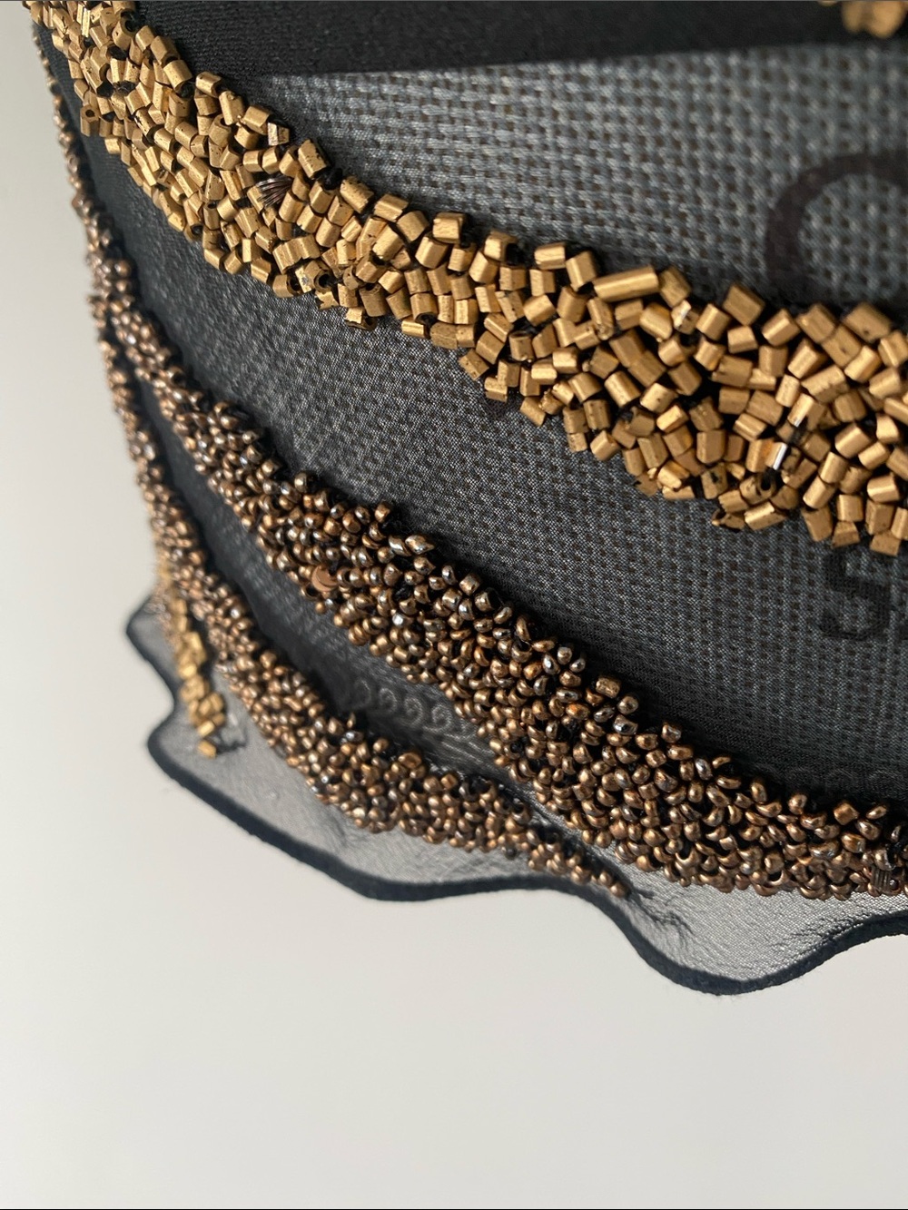 VTG Cache Black & Metallic Gold Fully Beaded Animal Print Sleeveless Blouse Sz S - Picture 9 of 12